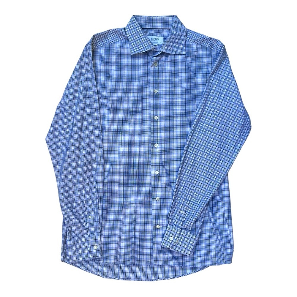 💎 ETON Men’s Organic Cotton Micro-Check Dress Shirt – Contemporary Fit – 16.5 L